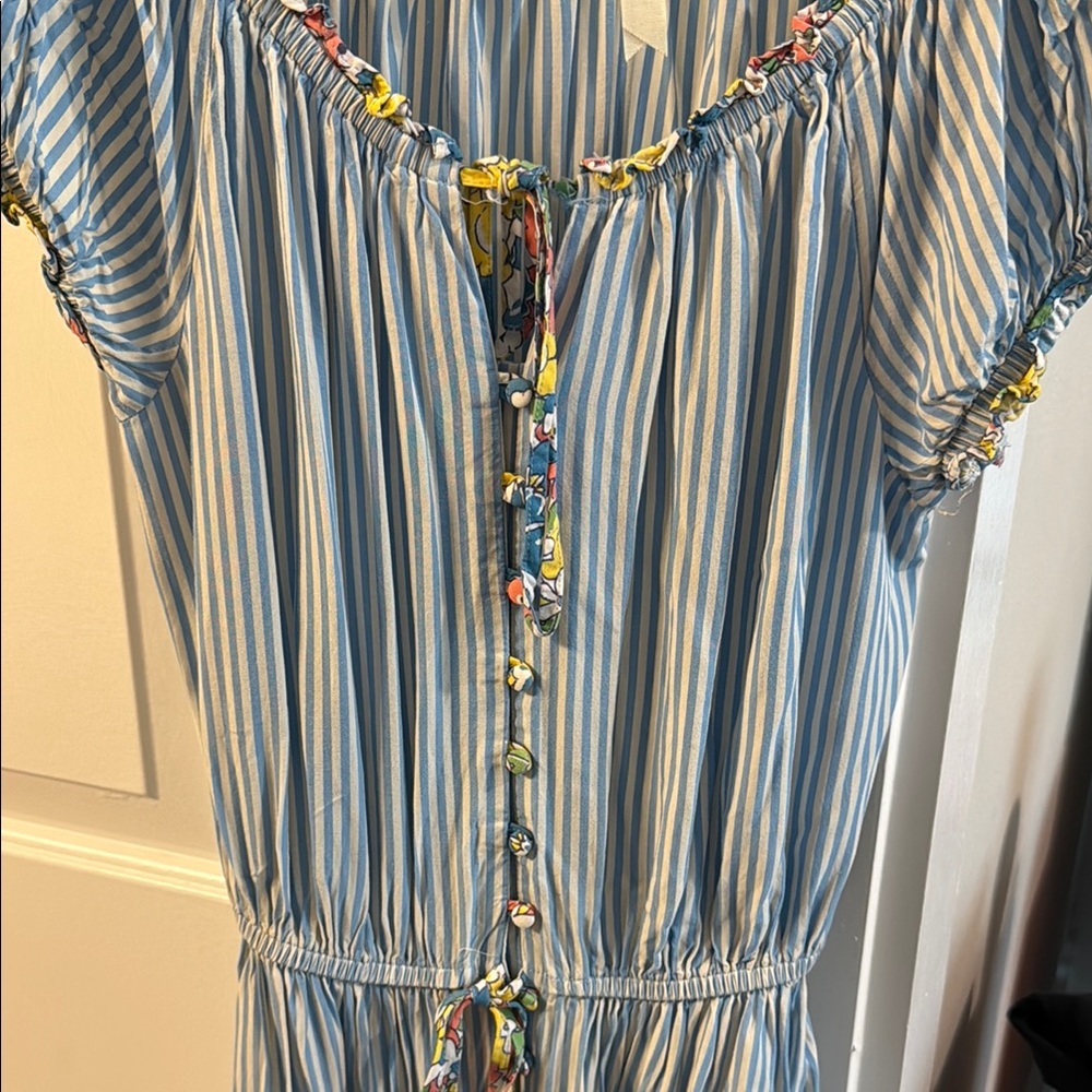 Striped Blue Dress with Floral Accents - Picture 4 of 5